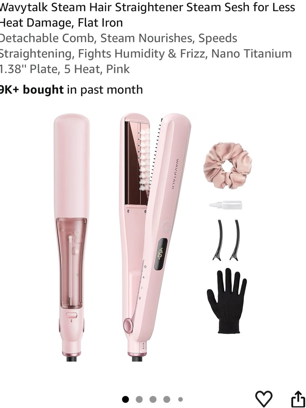 Wavytalk Pink Steam Hair Straightener with Detachable Comb & Accessories